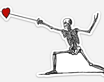 BellavanceInk: Skeleton Fencing With Their Foil or Epee With Pierced Heart Vinyl Sticker Hand Drawn Illustration