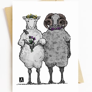 BellavanceInk: Carte de félicitations de mariage avec deux moutons qui se marient 5 x 7 pouces