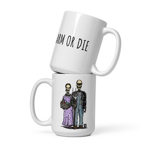 BellavanceInk : tasse à café avec dessin à la plume et à l'encre des fermiers squelettes gothiques américains Farm Or Die