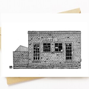 BellavanceInk: Grußkarte mit Tuschezeichnung von ACE Barbecue Restaurant Shop in Charlottesville 15 x 18 cm