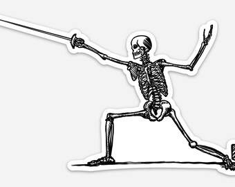 BellavanceInk: Skeleton Fencing With Their Foil or Epee Vinyl Sticker Hand Drawn Illustration