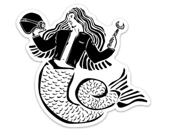 BellavanceInk: Mermaid Moto Lady Vinyl Sticker Illustration