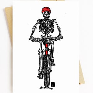 BellavanceEncre : Carte de vœux avec vélo de montagne squelette sur le sentier 5 x 7 pouces