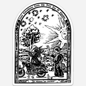 BellavanceInk: Saint Columbanus Patron Saint of Motorcyclists Illustration On A Vinyl Sticker