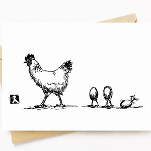 BellavanceInk: biglietto di auguri con una penna e un disegno a inchiostro di una gallina che cammina i suoi pulcini d'uovo 5 x 7 pollici
