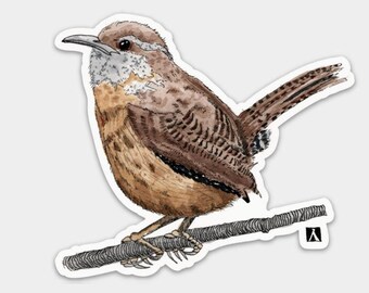 BellavanceInk: Carolina Wren Vinyl Sticker Pen and Ink Illustration