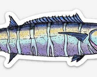 BellavanceInk: Wahoo Fish Watercolor Illustration Vinyl Sticker Pen and Ink Illustration