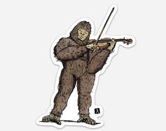 BellavanceInk: Pen And Ink Drawing Of A Bigfoot Sasquatch Playing The Fiddle Violin Vinyl Sticker
