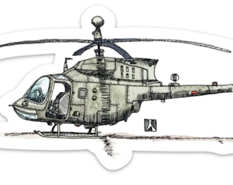 BellavanceInk: Kiowa Helicopter Vinyl Sticker Pen and Ink Illustration