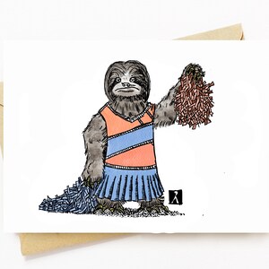 BellavanceInk: Greeting Card With A Pen & Ink Drawing Of A Sloth Cheerleader