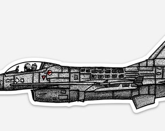 BellavanceInk: Pen & Ink Watercolor Illustration Of A F-16 Fighting Falcon Fighter Jet Vinyl Sticker