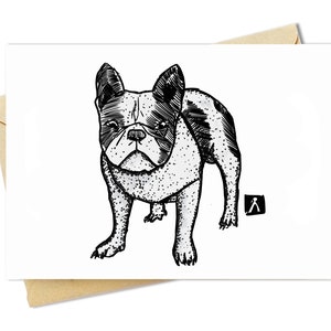 BellavanceInk : carte de voeux avec dessin à la plume et à l'encre d'un bouledogue français 5 x 7