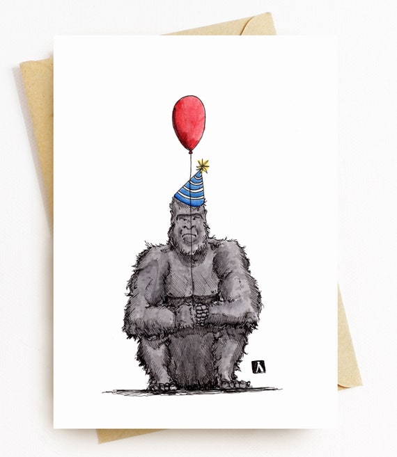 Bellavanceink Birthday Card With Grumpy Gorilla With Birthday