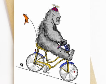 BellavanceInk: Greeting Card With A Gorilla Riding Down A Hill On Their Banana Seat Bike  5 x 7 Inches