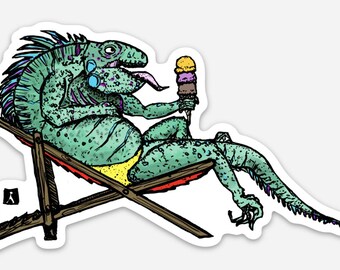 BellavanceInk: Iguana Eating IceCream At The Beach Vinyl Sticker