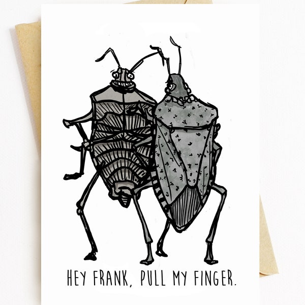 BellavanceInk: Greeting Card Two Stink Bugs Playing A Joke 5 x 7 Inches