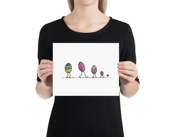 BellavanceInk: Pen & Ink Drawing With Watercolor of Easter Egg Family Walking Together
