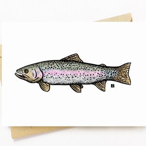 BellavanceInk: Carte de vœux avec stylo et encre / aquarelle de poisson truite arc-en-ciel 5 x 7 pouces