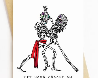 BellavanceInk: Greeting Card With Sugar Skull Skeletons Salsa Dancing 5 x 7 Inches