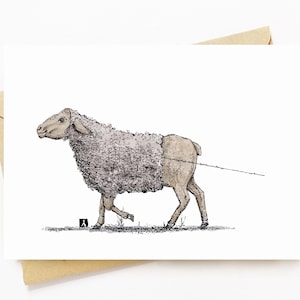 BellavanceInk: Carte de vœux avec un dessin à la plume et à l’encre d’un mouton perdant sa laine 5 x 7 pouces