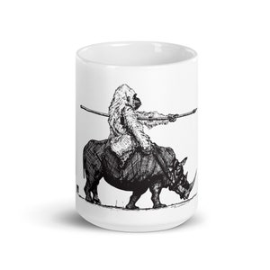 BellavanceInk: White Coffee Mug With A Gorilla Riding A War Rhino