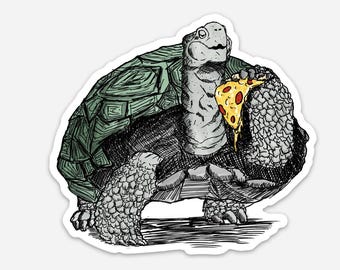 BellavanceInk: Galapagos Turtle/Tortoise Enjoying A Slice Of Pizza Vinyl Sticker