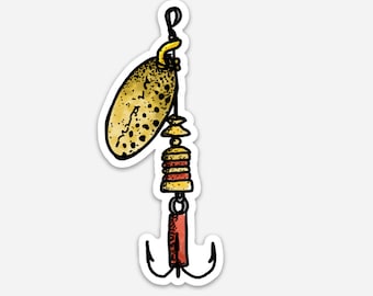 BellavanceInk: Vintage Fishing Lure Vinyl Sticker Pen & Ink Illustration