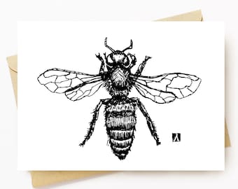 BellavanceInk: Greeting Card With Pen & Ink Drawing of a Honey Bee Apis Mellifera 5 x 7 Card