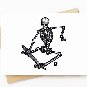 BellavanceInk: Greeting Card With Skeleton Skate Boarding 5 x 7 Inches