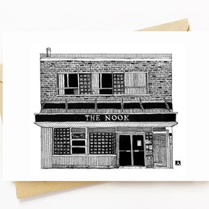 BellavanceInk: Wenskaart met een pen &inkt tekening van the Nook Restaurant Diner in Charlottesville 5 x 7 inch
