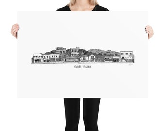 BellavanceInk: Crozet Virginia Skyline With Local Businesses Pen And Ink Drawing