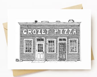 BellavanceInk: Greeting Card With A Pen & Ink Drawing Of Crozet Pizza 5 x 7 Inches