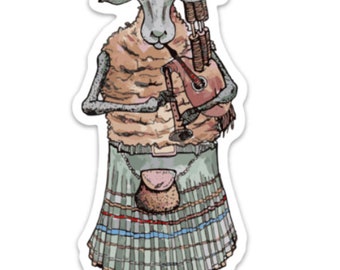 BellavanceInk: Highland Sheep Playing the Bagpipes Vinyl Sticker Pen and Ink Illustration