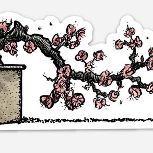 BellavanceInk Cherry Blossom Tree Vinyl Sticker Pen and Ink Illustration