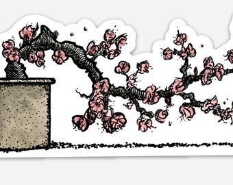 BellavanceInk: Cherry Blossom Bonsai Tree Vinyl Sticker Pen and Ink Illustration