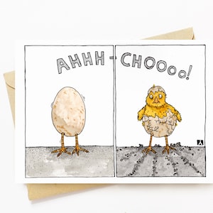 BellavanceInk: Get Well Card With Baby Chick Sneezing Out Of Her Egg Shell 5 x 7 Inches