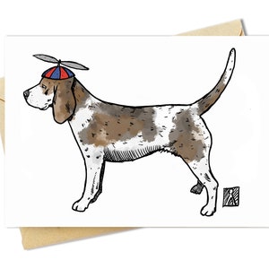 BellavanceInk: cartão comemorativo com desenho de caneta e tinta de um beagle em seu gorro Flyer cartão 5 x 7