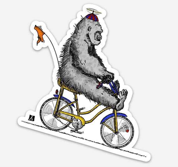 BellavanceInk Gorila cabalgando por la carretera en su bicicleta de asiento de pl tano Pegatina de vinilo Ilustraci n dibujada a mano