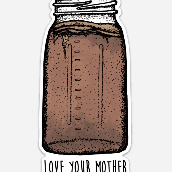BellavanceInk: Kombucha Jar Sticker Love Your Mother Scoby Pen & Ink Illustration Vinyl Sticker