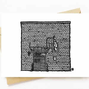 BellavanceInk: biglietto di auguri con penna e disegno a inchiostro della barra stabile di livrea a Charlottesville lungo West Main St 5 x 7 pollici