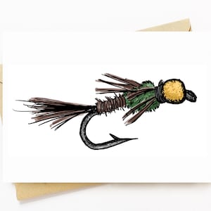 BellavanceInk: Pen & Ink/Watercolor Fly Fishing Fly Lure 5 x 7 Greeting Card