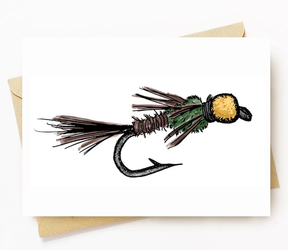 BellavanceInk: Pen & Ink/Watercolor Fly Fishing Fly Lure 5 x 7 Greeting Card