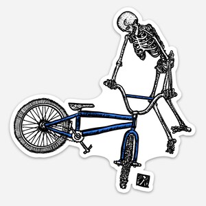 BellavanceInk: Skeleton Doing Free Style Tricks On Their Bike Vinyl Sticker Hand Drawn Illustration
