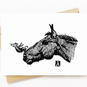 BellavanceInk: Wenskaart met een pen &inkt tekening van mousing springen van een paarden neus 5 x 7 inch