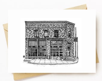BellavanceInk: Greeting Card With A Pen & Ink Drawing Of The Mudhouse Cafe In Crozet Virginia 5 x 7 Inches