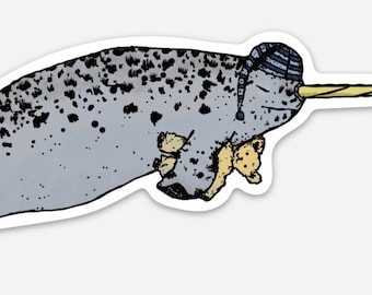 BellavanceInk: Narwhal Taking A Nap Pen And Ink Illustration Vinyl Sticker