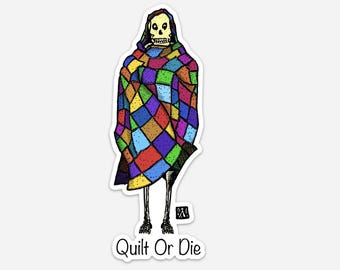 BellavanceInk: Pen And Ink Quilt or Die Angel Of Death Skeleton Vinyl Sticker