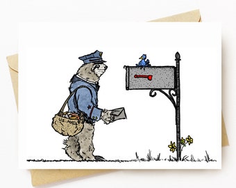 BellavanceInk: Belated Birthday Card With Sloth Delivering The Mail 5 x 7 Card