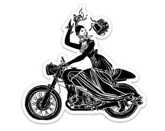BellavanceInk: Victorian Lady On A Cafe Racer Moto Vinyl Sticker Illustration
