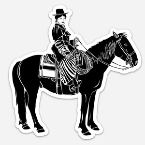 BellavanceInk: Cowgirl Rider On A Western Horse Vinyl Sticker Pen and Ink Illustration